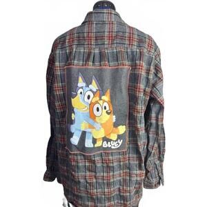 Bluey Upcycled Flannel XXL | Reworked L.L. Bean Plaid Shirt Unisex Cottagecore